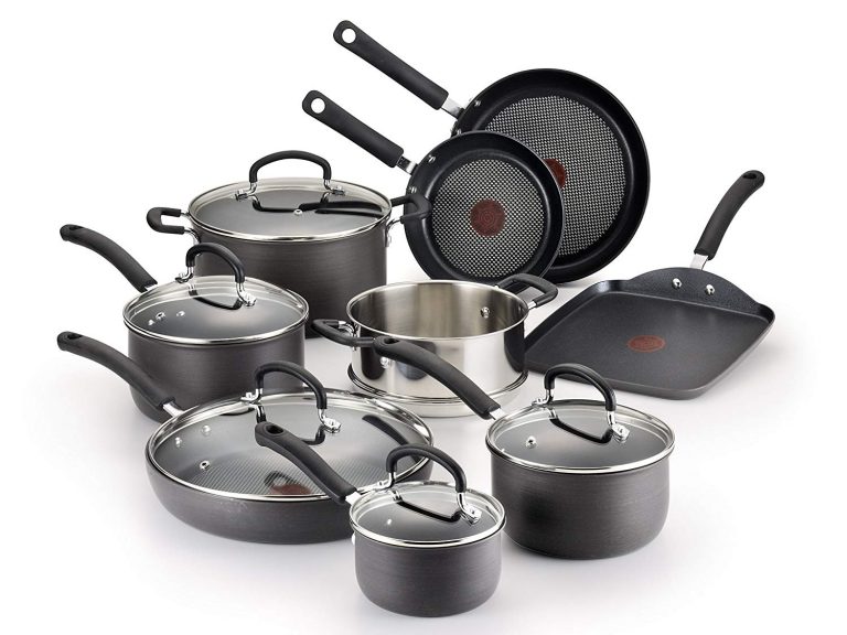T-fal Hard Anodized Cookware Set, Nonstick Pots and Pans Set, 14 Piece, Thermo-Spot Heat Indicator