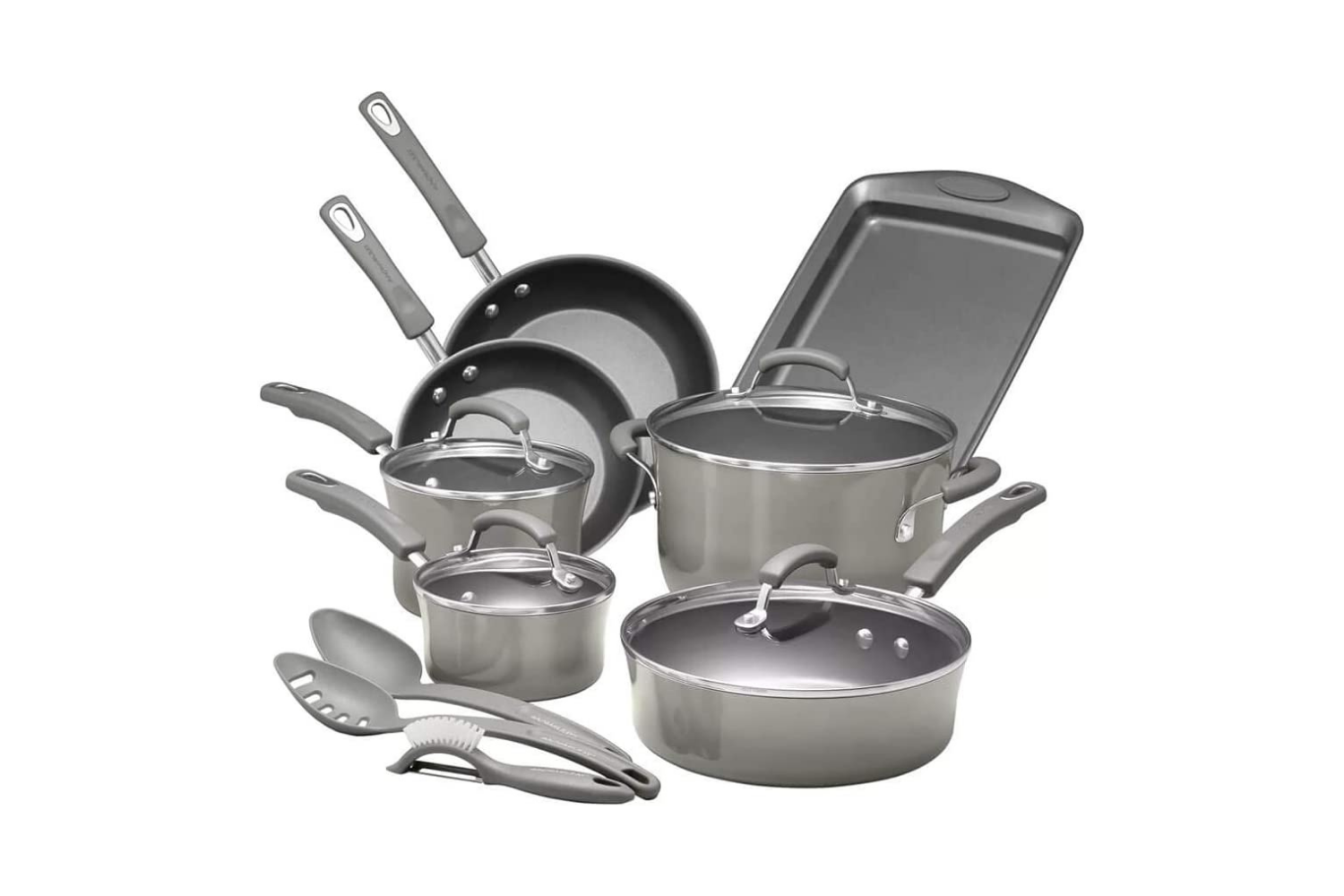 Rachael Ray Brights Nonstick Cookware Pots and Pans Set Gray