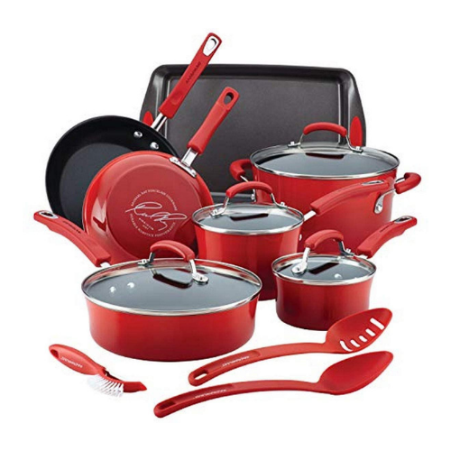 Rachael Ray Brights Nonstick Cookware Pots and Pans Set Red