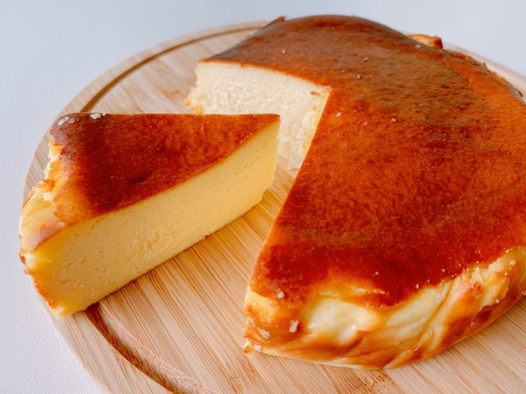 Serve the Basque Burnt Cheesecake.