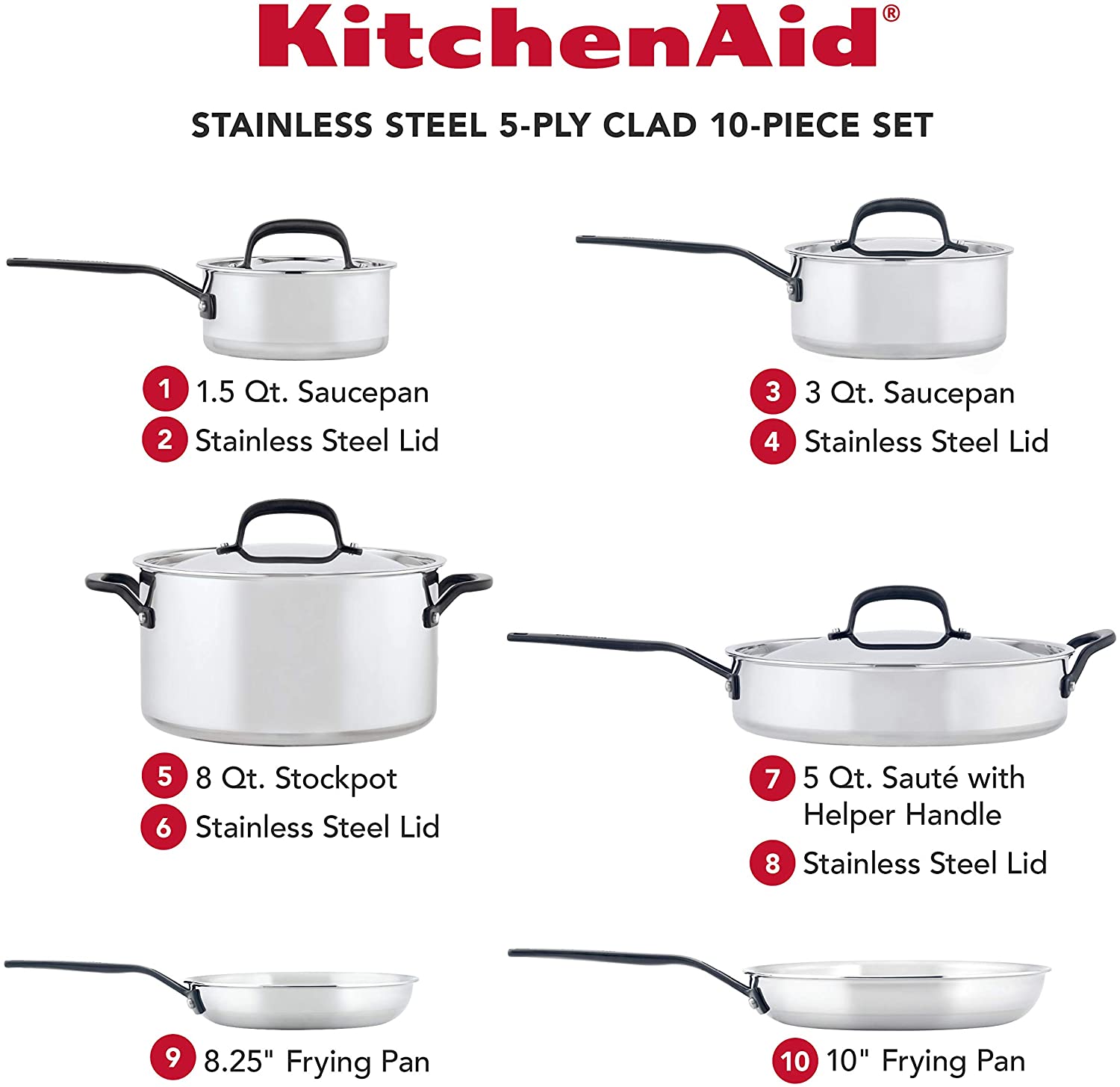 KitchenAid 5 Ply Stainless Steel Pots And Pans Set 