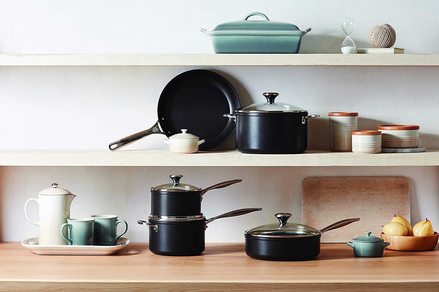 Le Creuset Cookware Set In Kitchen