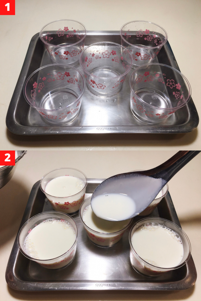 Pour cream into 5 glasses or cups