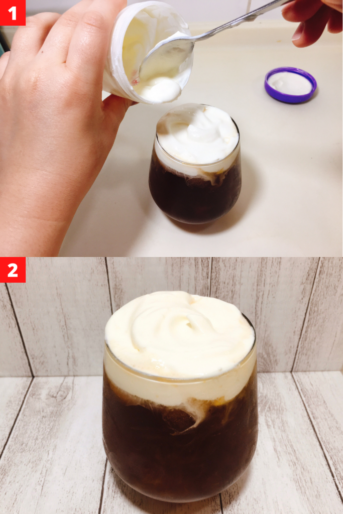Pour the milk foam slowly into the glass