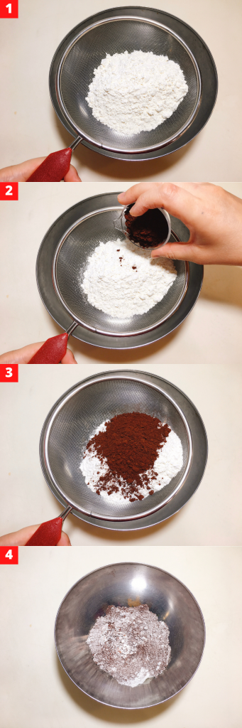 Shift cake flour and cocoa powder into a bowl
