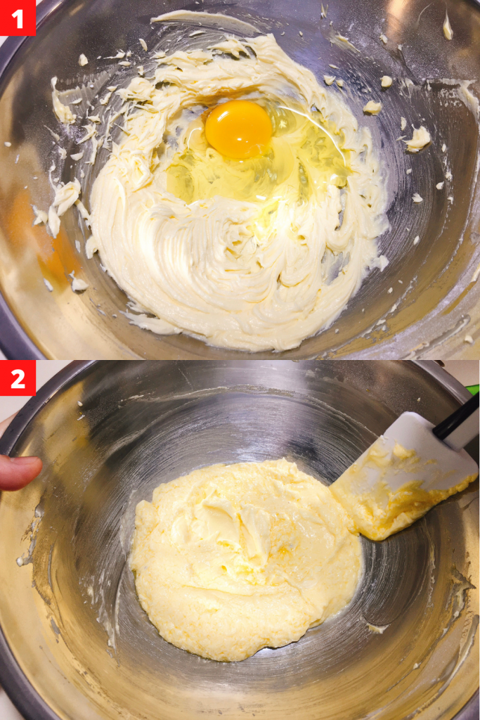 Add egg yolk and beat each time