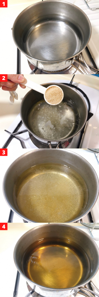 Add golden sugar and water in a pot
