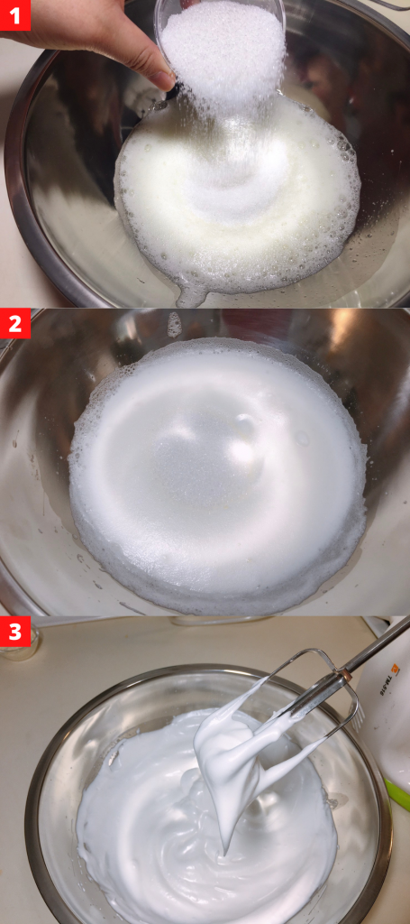 Add sugar in batch and continue whisk
