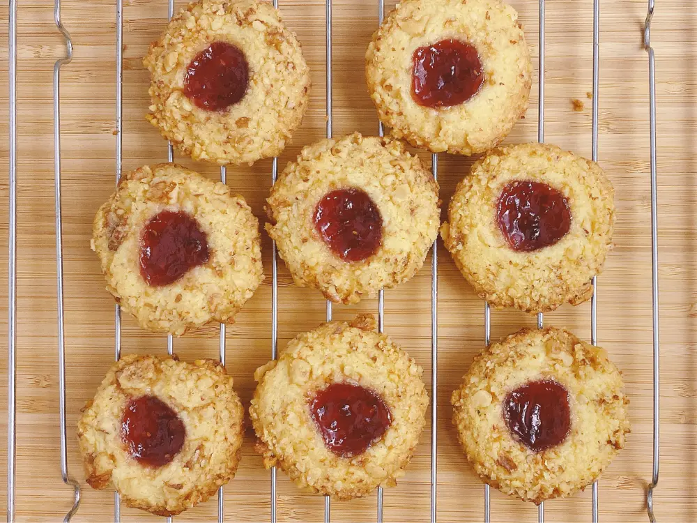 Walnut-Crusted Thumbprint Cookies Recipe Cover